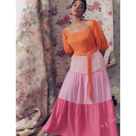 NEW Eloquii Off the Shoulder‎ Ombre maxi Dress color block tiered, 24 - Picture 1 of 16